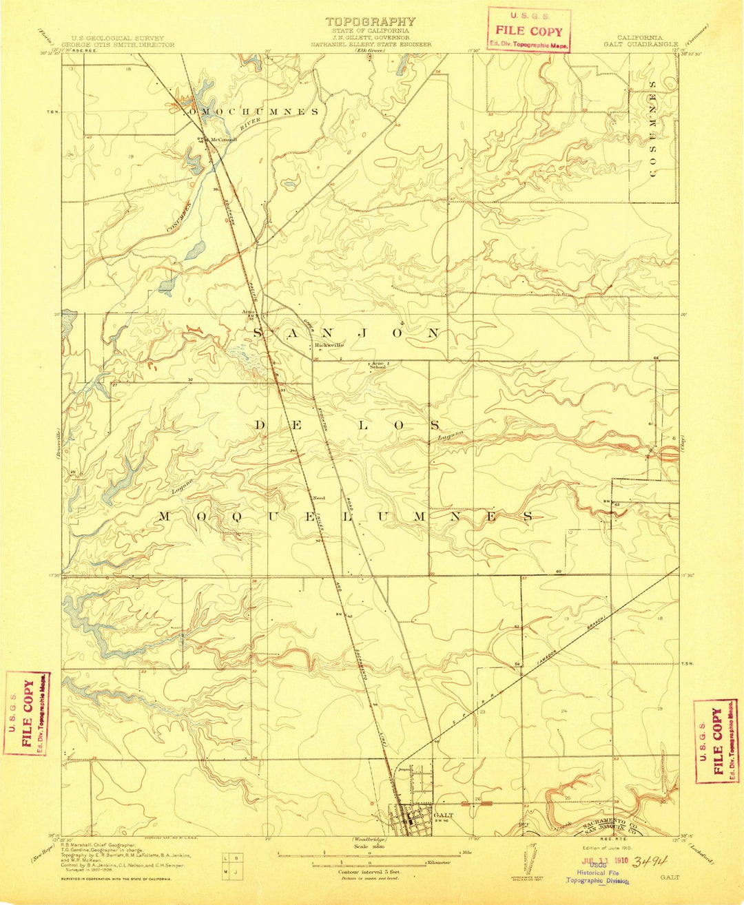 1910 Galt, CA - California - USGS Topographic Map