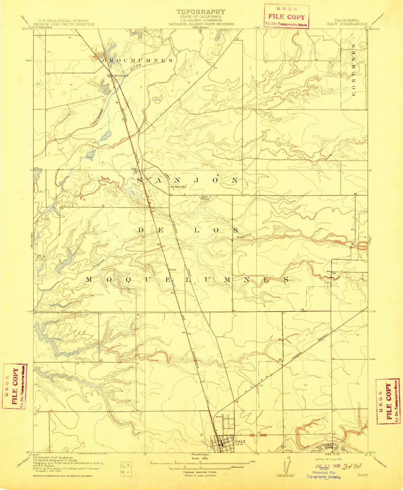 1910 Galt, CA - California - USGS Topographic Map
