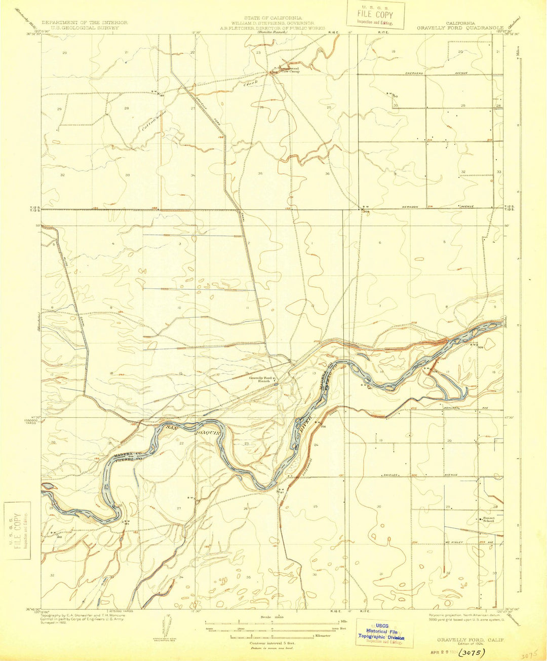 1924 Gravelly Ford, CA - California - USGS Topographic Map