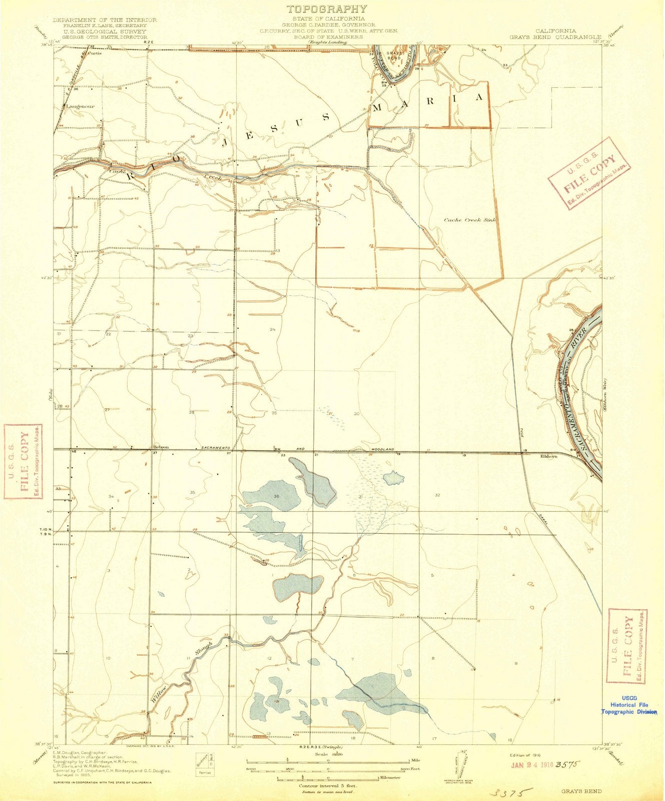 1916 Grays Bend, CA - California - USGS Topographic Map