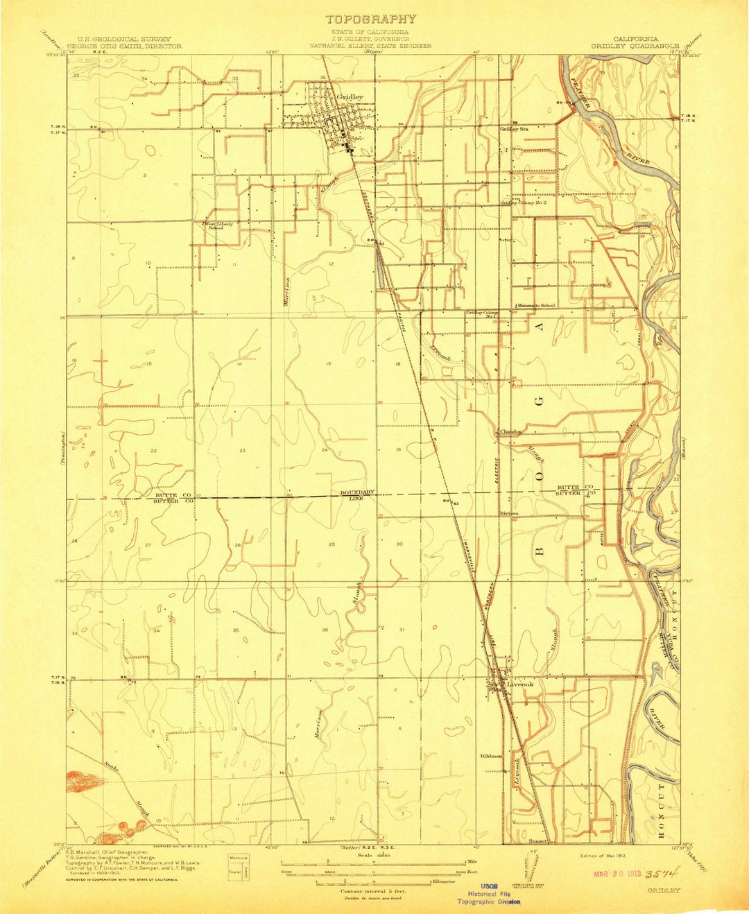 1912 Gridley, CA - California - USGS Topographic Map