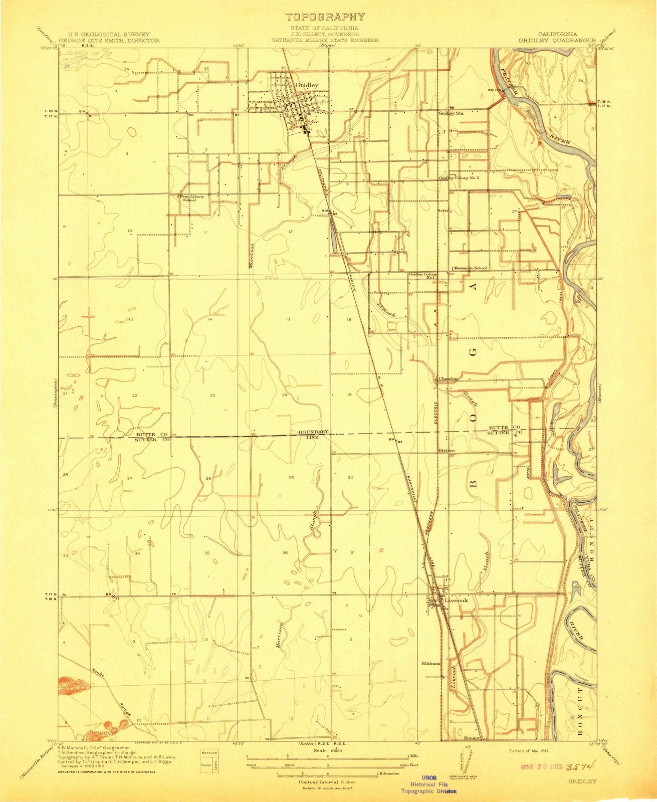 1912 Gridley, CA - California - USGS Topographic Map