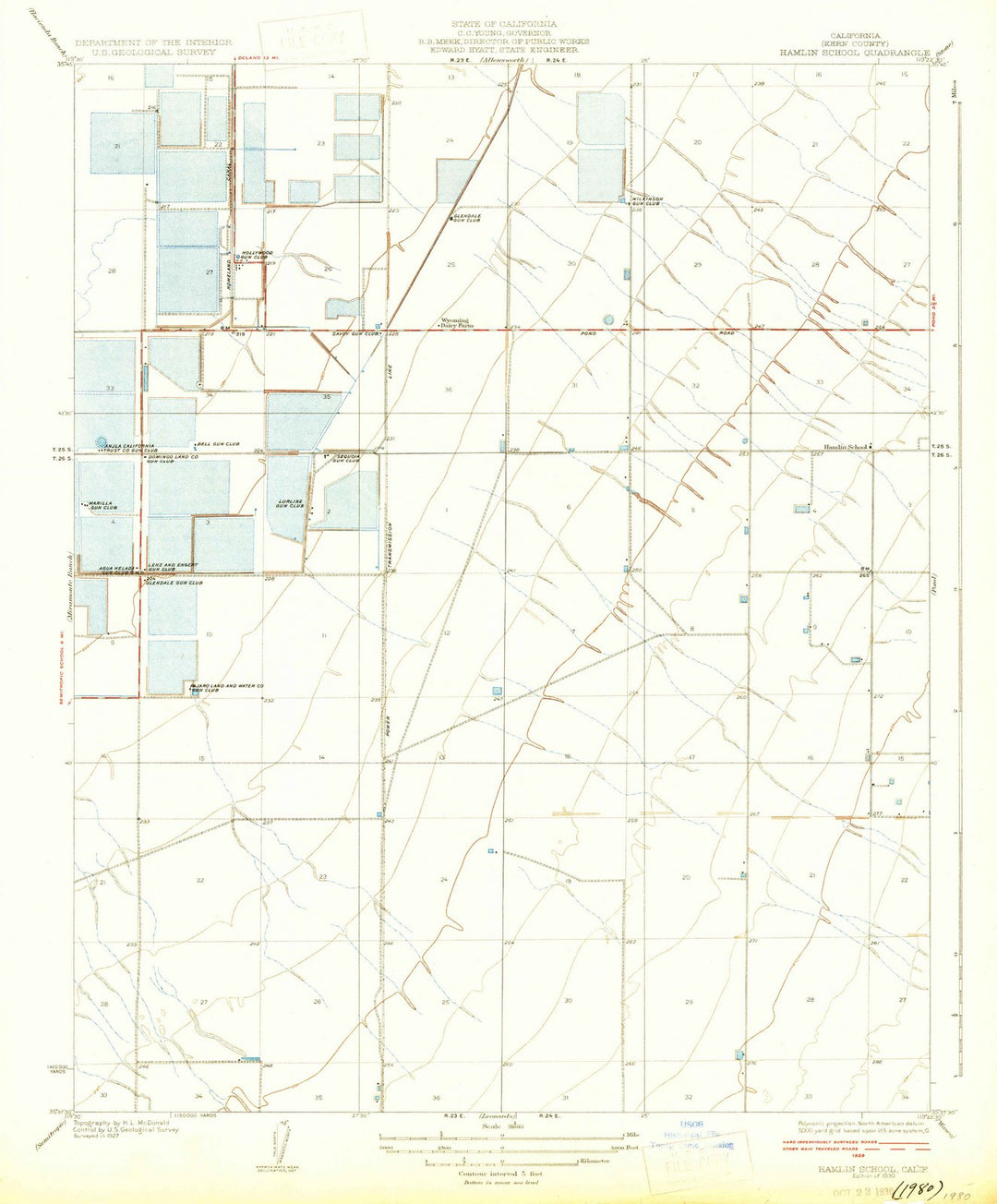 1930 Hamlin School, CA - California - USGS Topographic Map