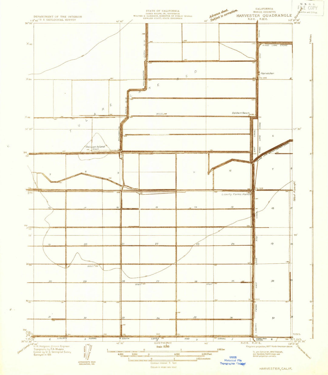 1931 Harvester, CA - California - USGS Topographic Map
