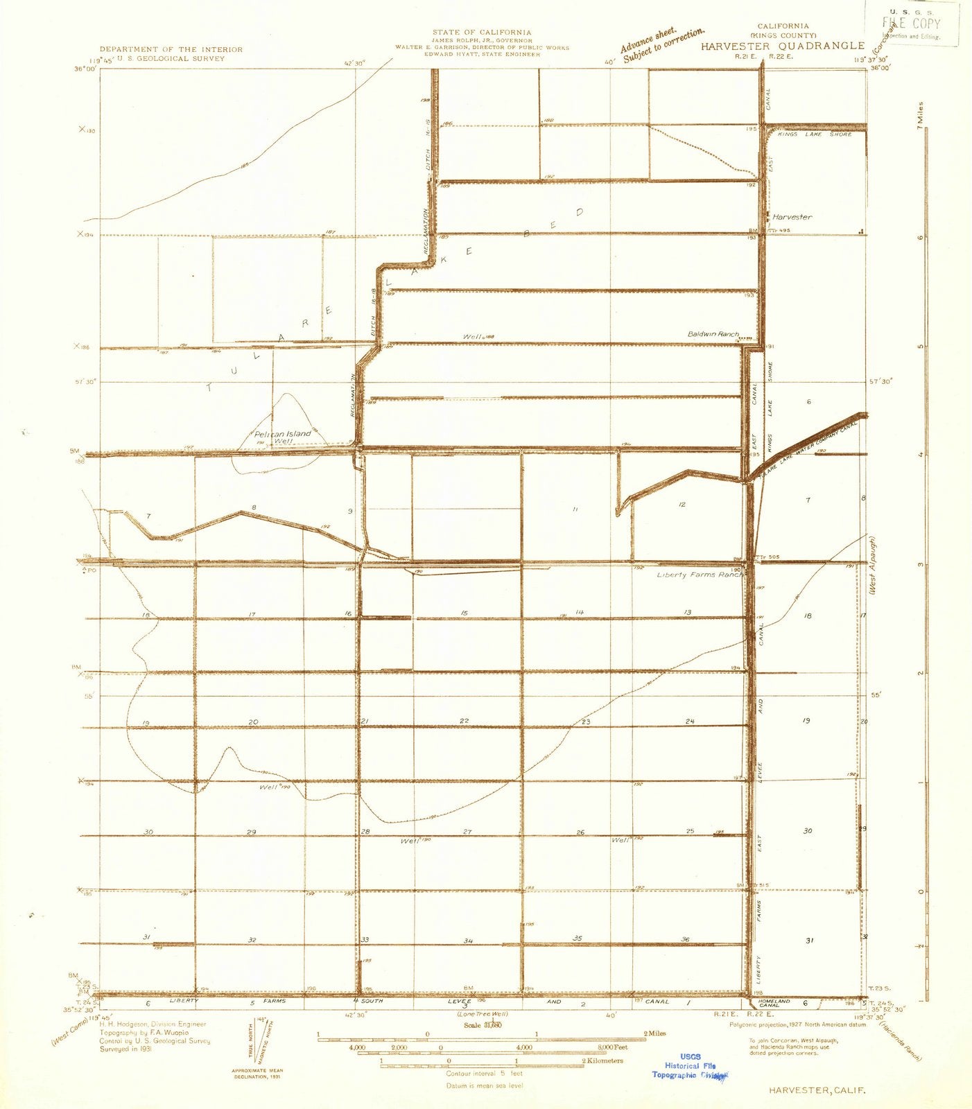 1931 Harvester, CA - California - USGS Topographic Map