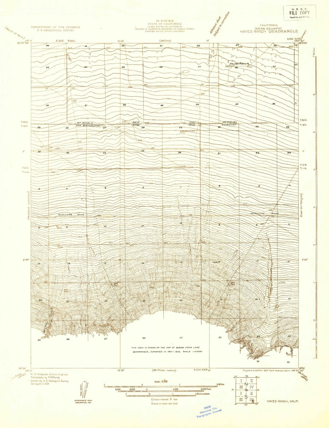 1931 Hayes Ranch, CA - California - USGS Topographic Map