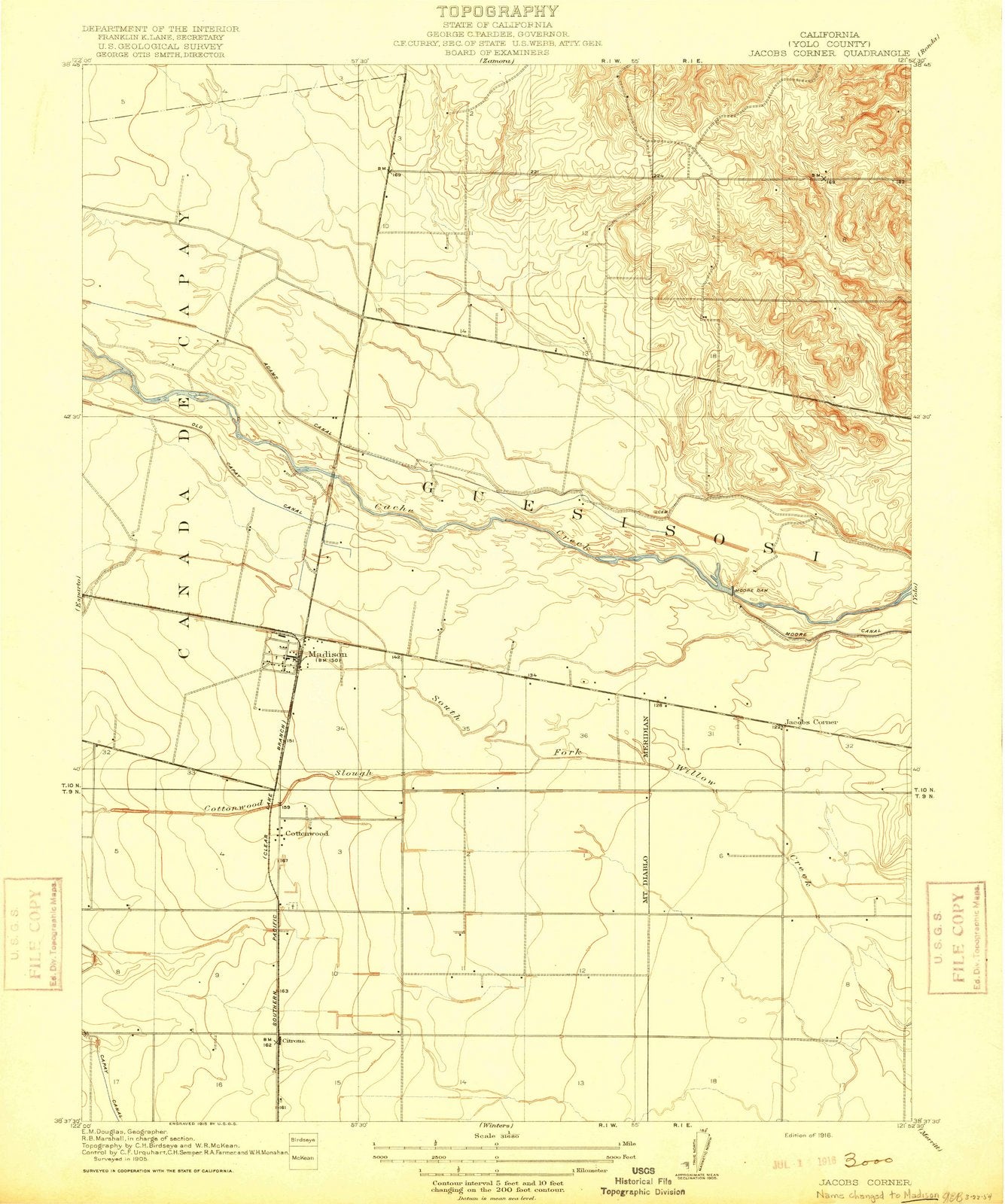 1916 Jacobs Corner, CA - California - USGS Topographic Map