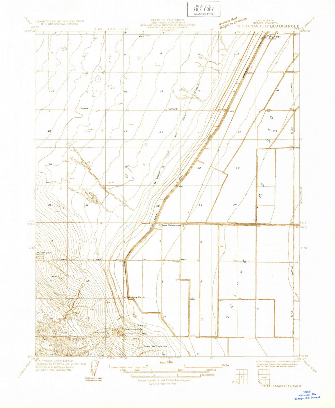 1933 Kettleman City, CA - California - USGS Topographic Map