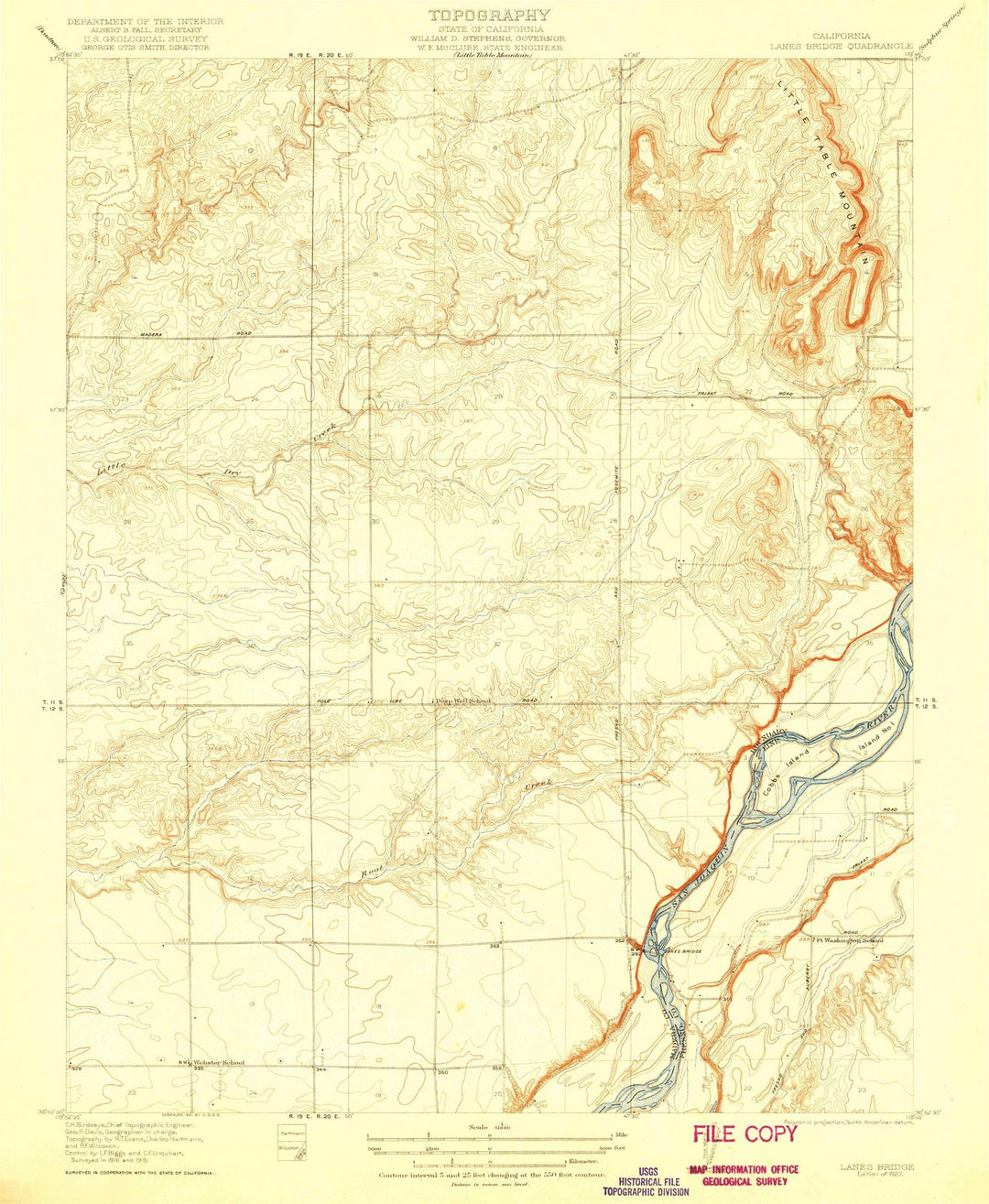 1922 Lanes Bridge, CA - California - USGS Topographic Map