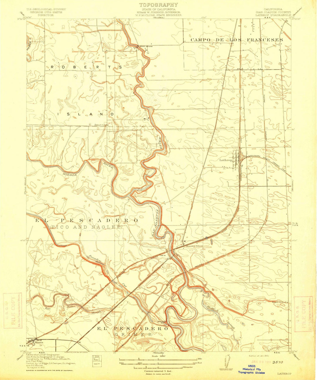 1915 Lathrop, CA - California - USGS Topographic Map