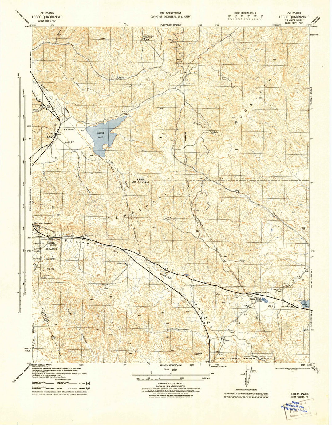 1945 Lebec, CA - California - USGS Topographic Map