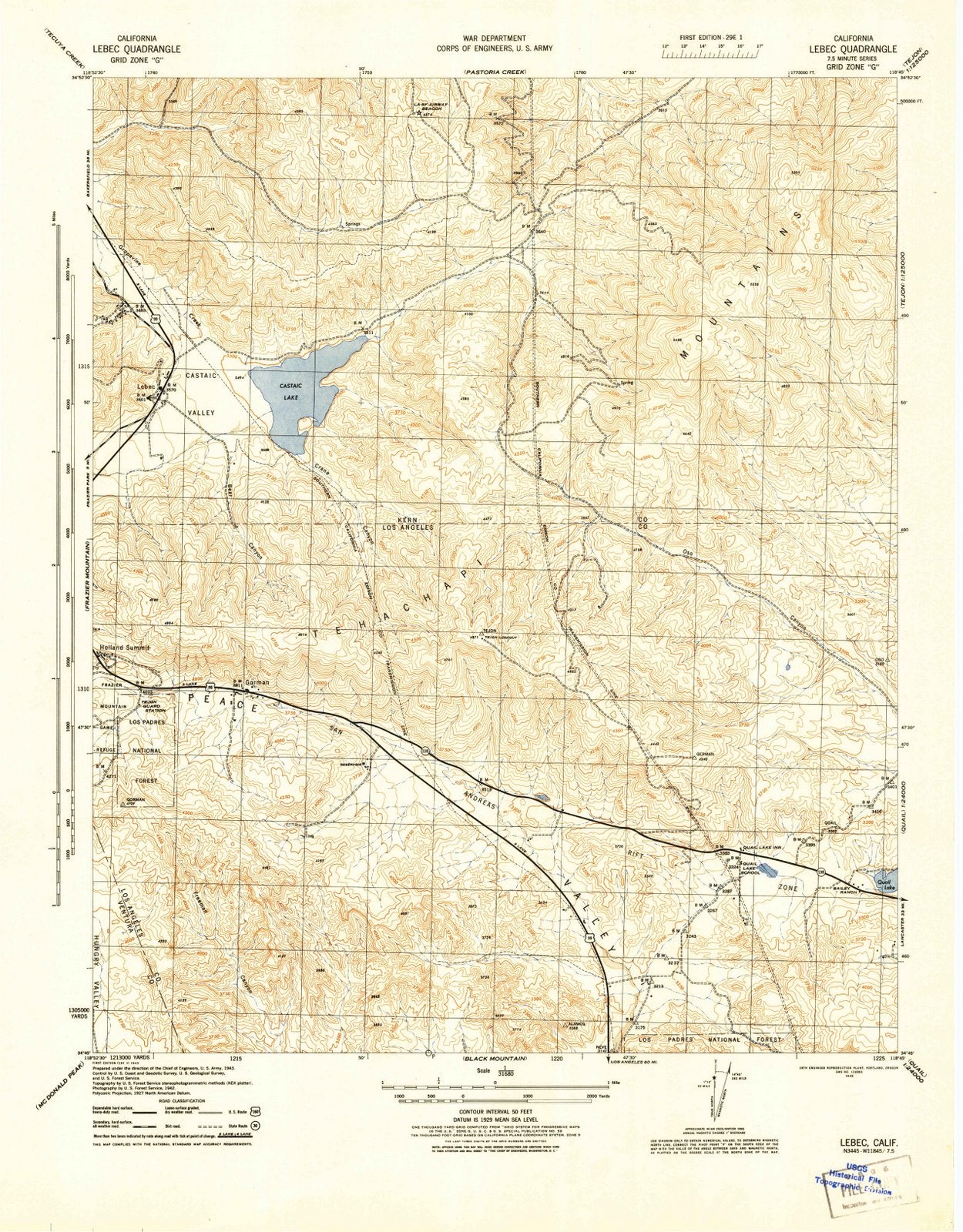 1945 Lebec, CA - California - USGS Topographic Map