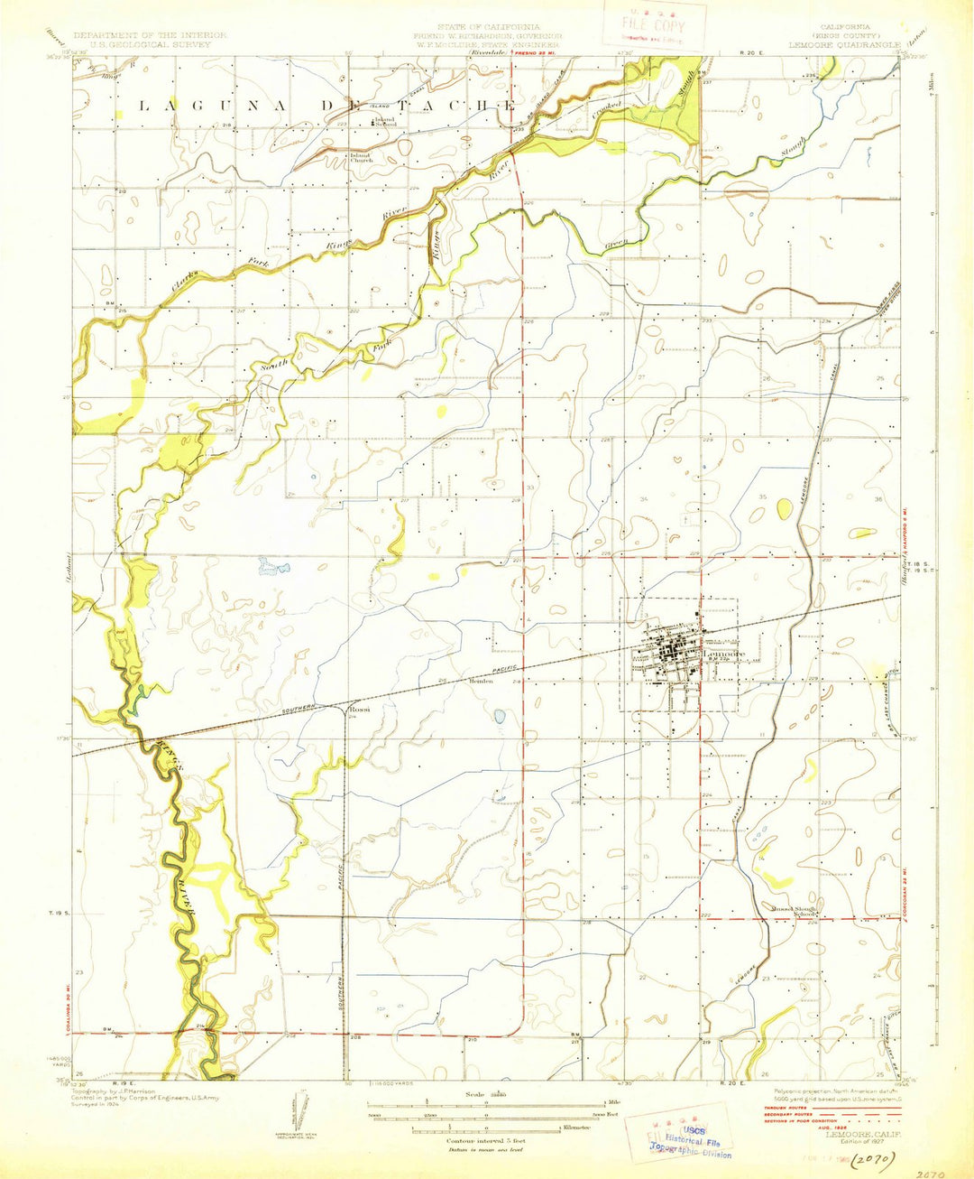 1927 Lemoore, CA - California - USGS Topographic Map