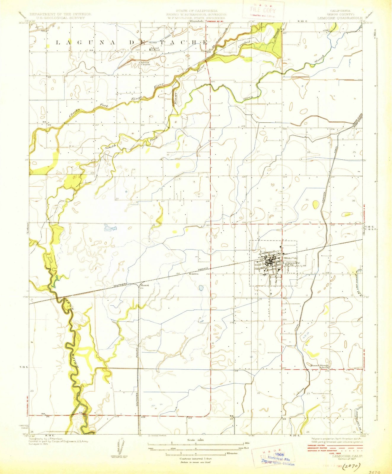 1927 Lemoore, CA - California - USGS Topographic Map