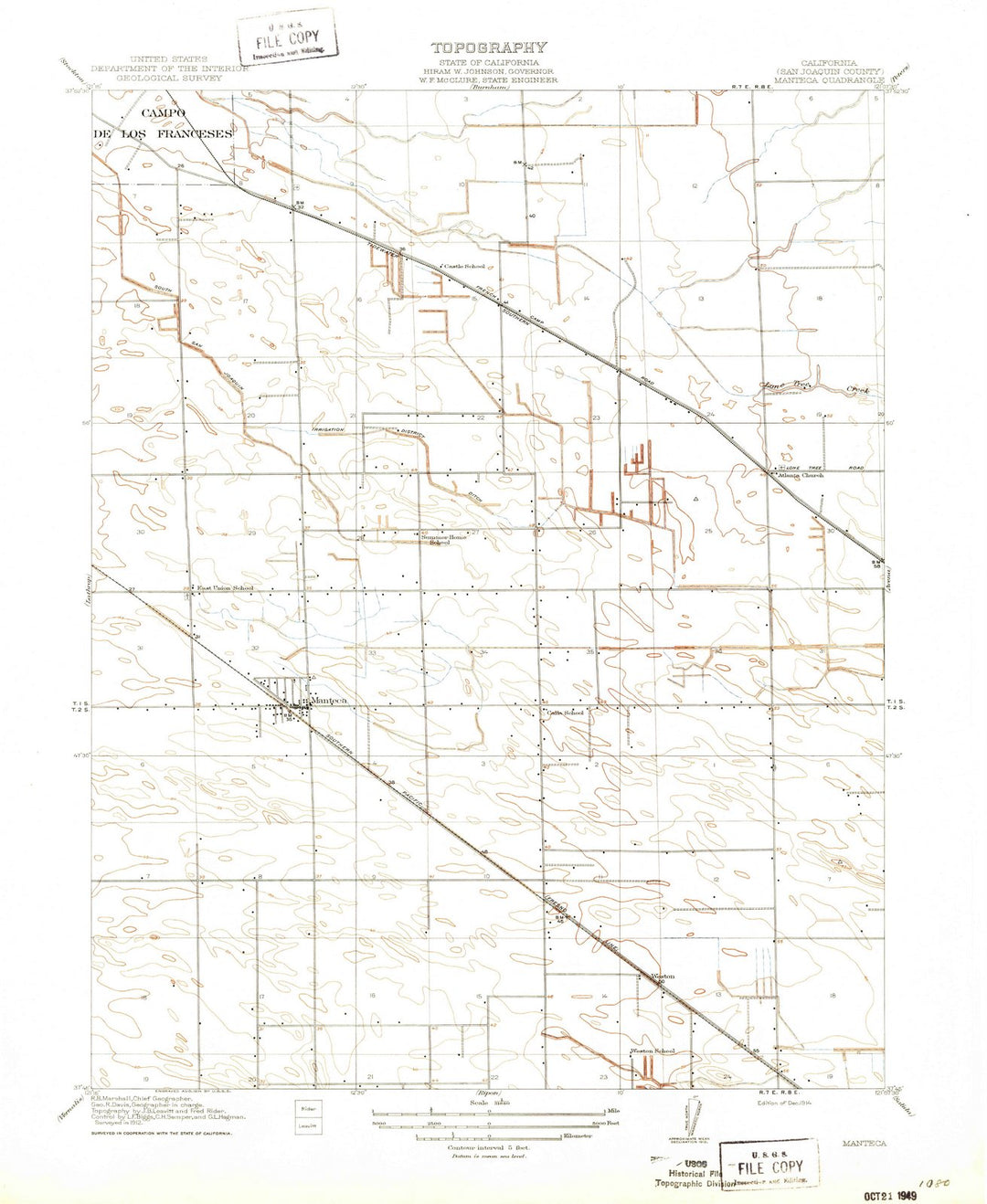 1914 Manteca, CA - California - USGS Topographic Map