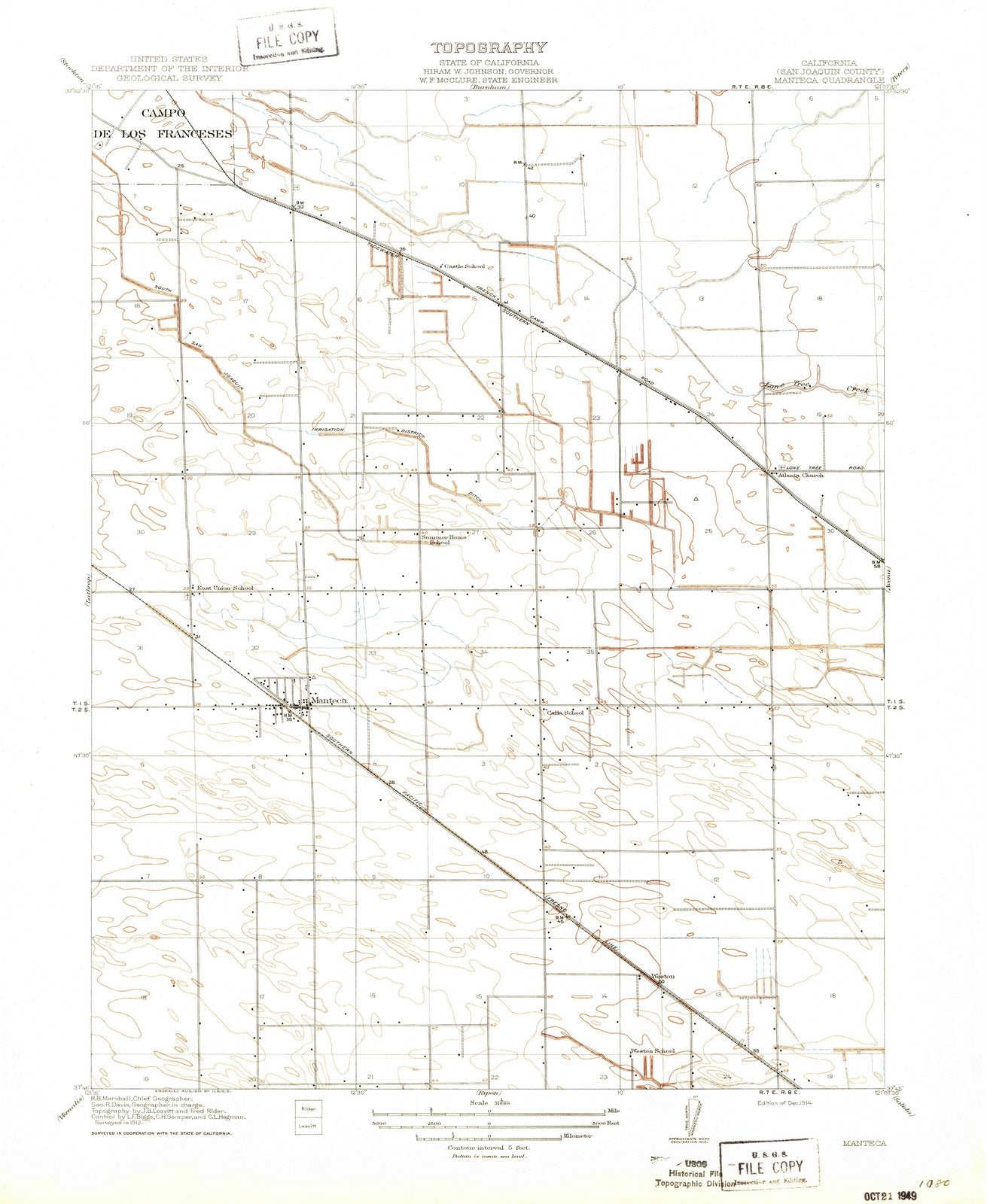 1914 Manteca, CA - California - USGS Topographic Map