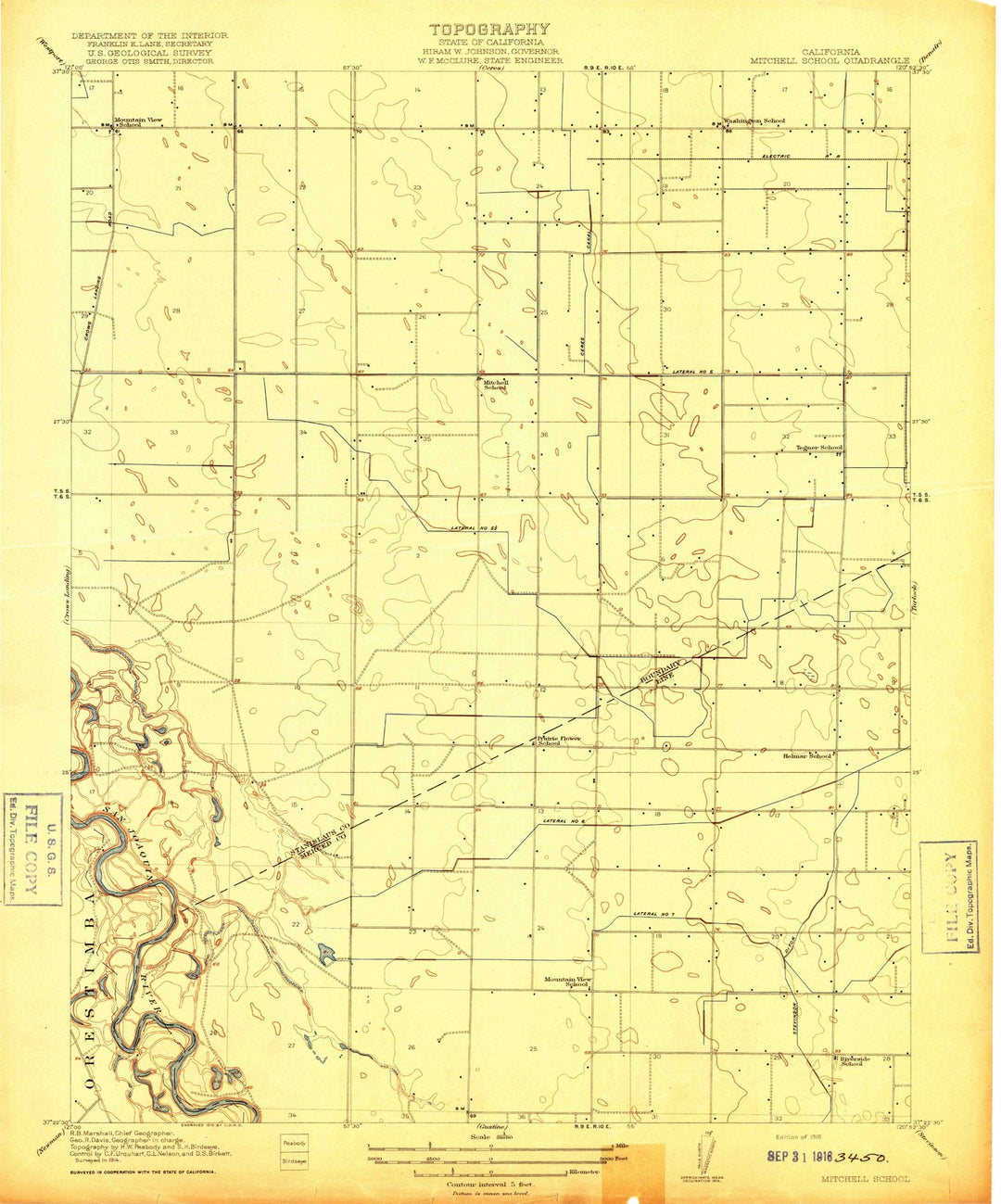 1916 Mitchell School, CA - California - USGS Topographic Map