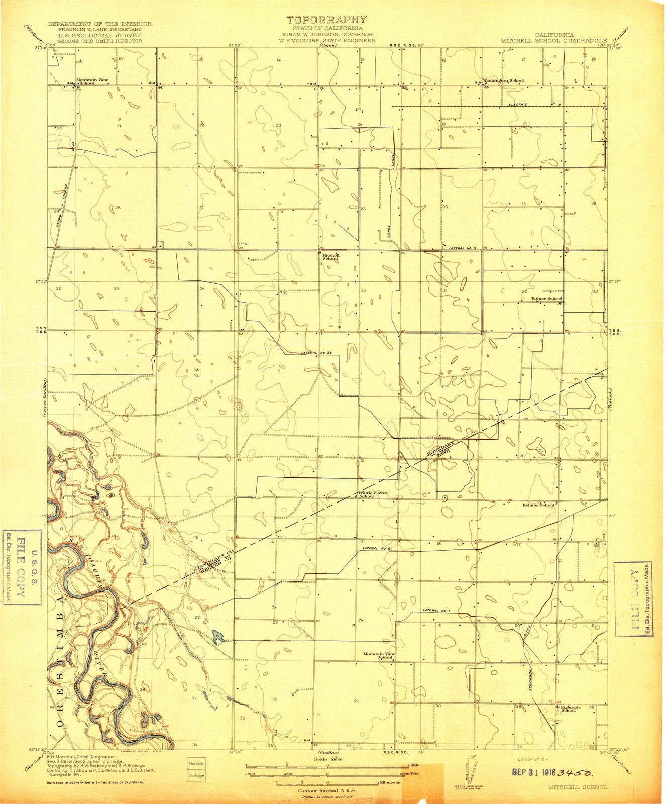 1916 Mitchell School, CA - California - USGS Topographic Map