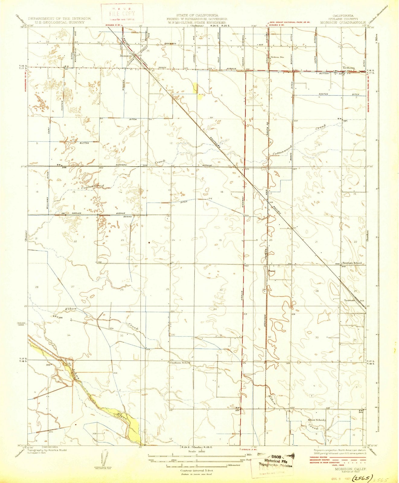 1927 Monson, CA - California - USGS Topographic Map