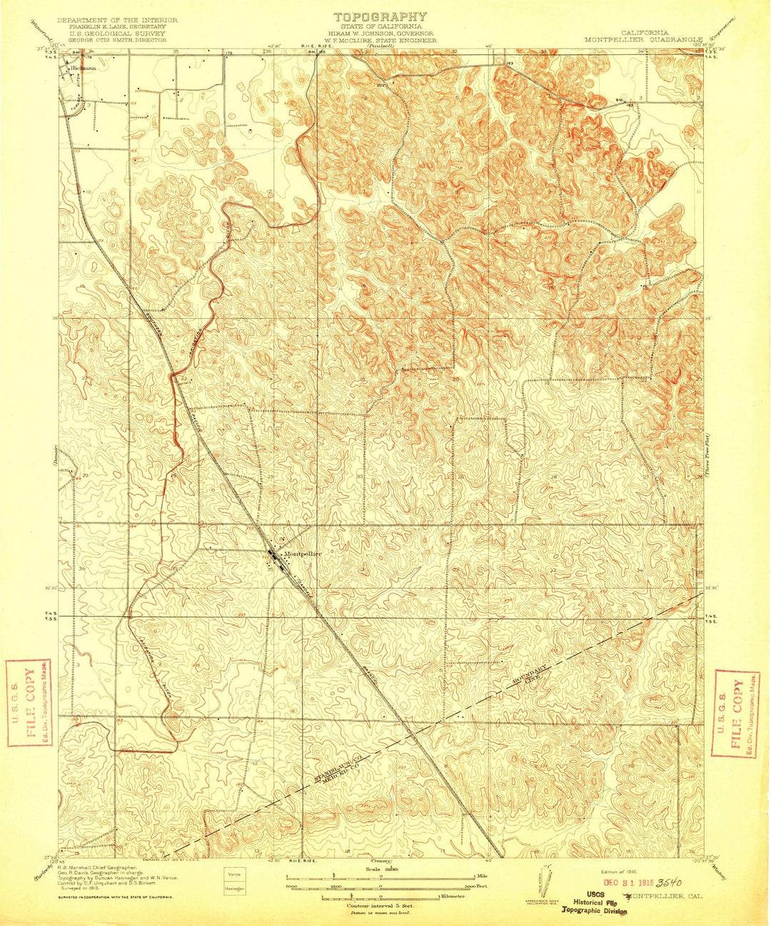 1916 Montpellier, CA - California - USGS Topographic Map