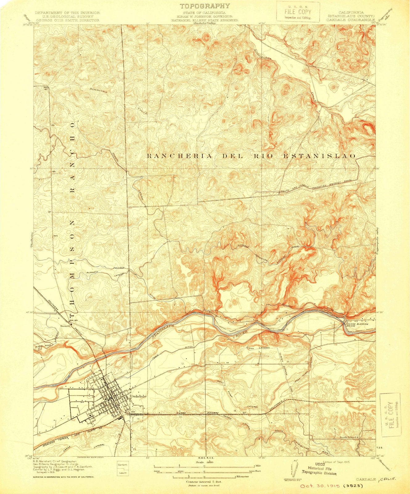 1915 Oakdale, CA - California - USGS Topographic Map