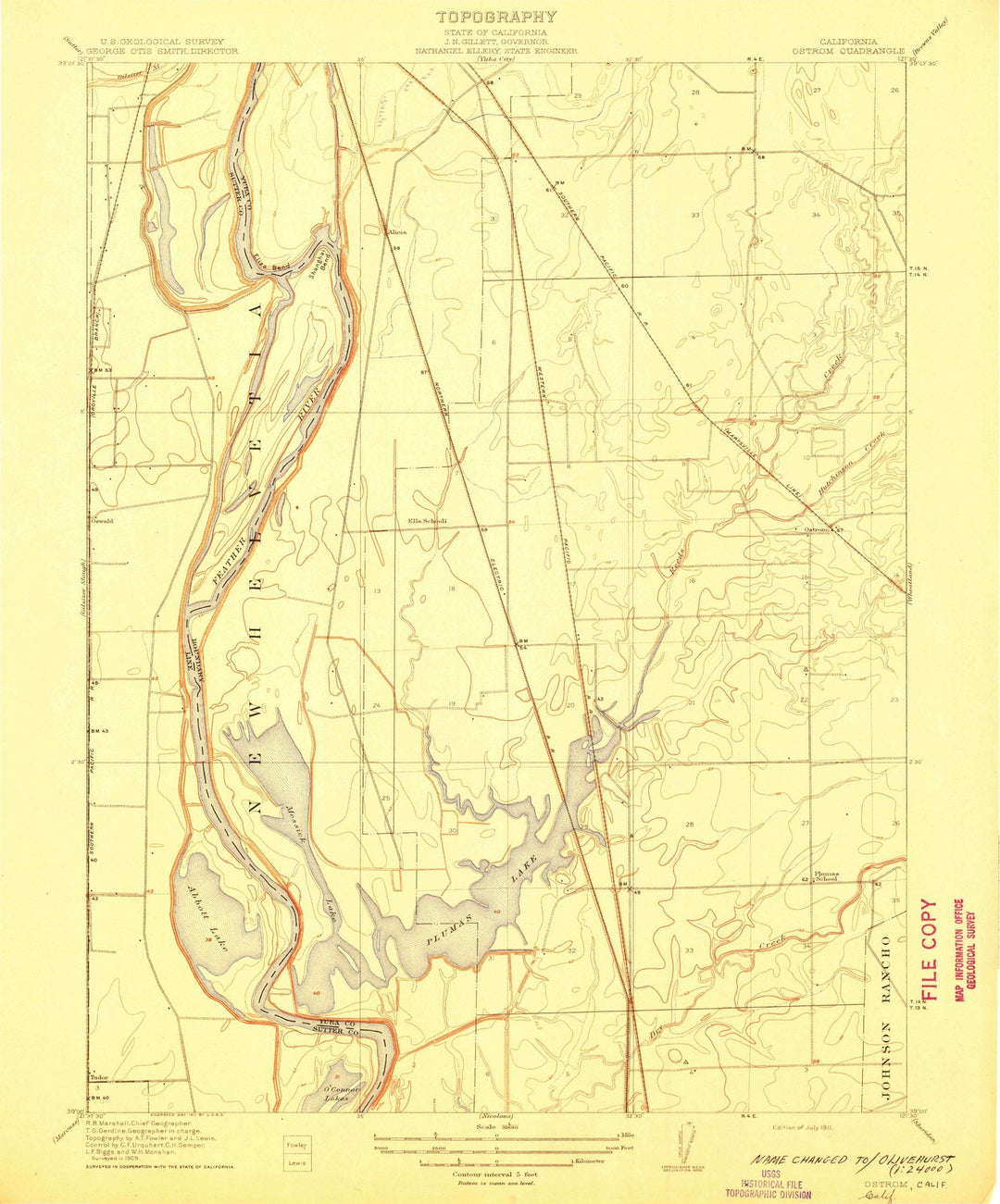 1911 Ostrom, CA - California - USGS Topographic Map