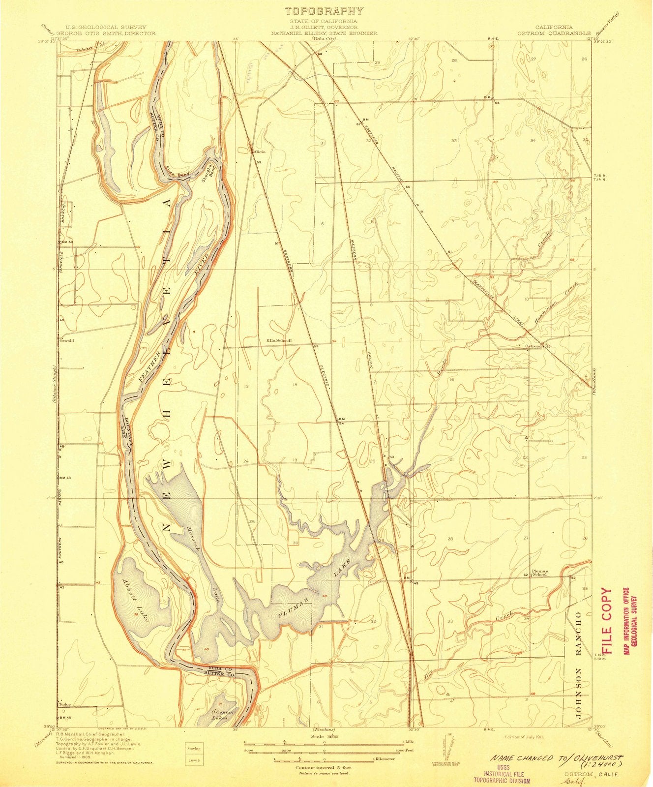 1911 Ostrom, CA - California - USGS Topographic Map