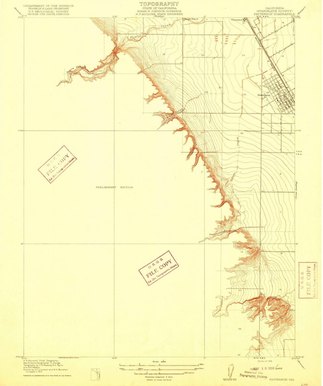 1916 Patterson, CA - California - USGS Topographic Map