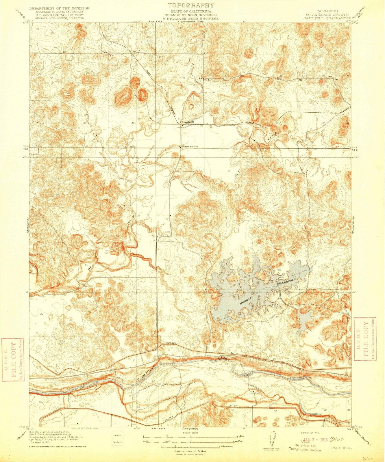 1915 Paulsell, CA - California - USGS Topographic Map