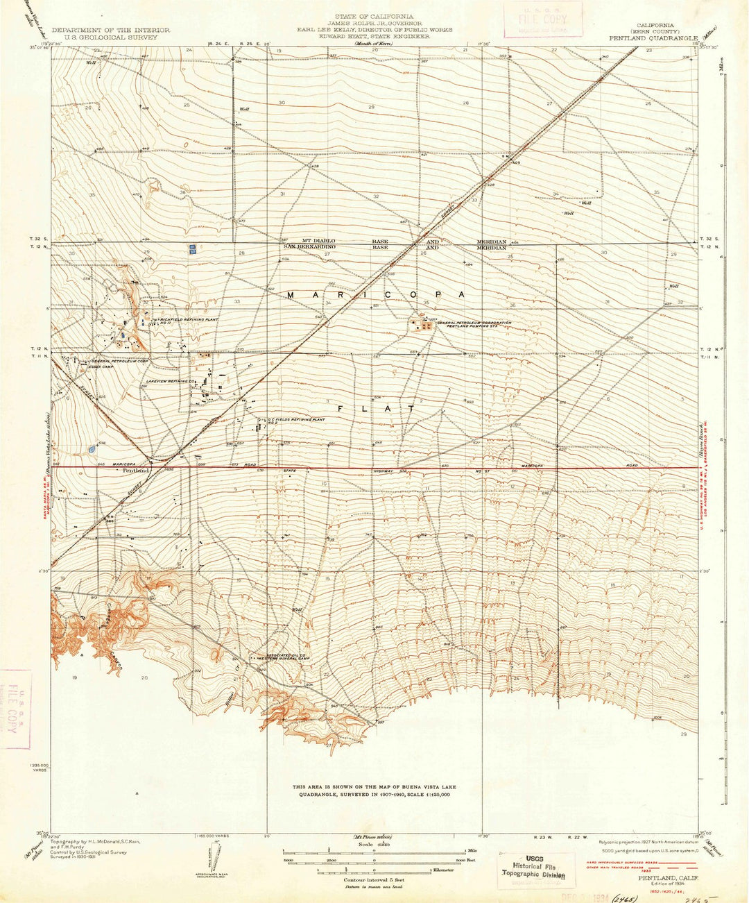 1934 Pentland, CA - California - USGS Topographic Map