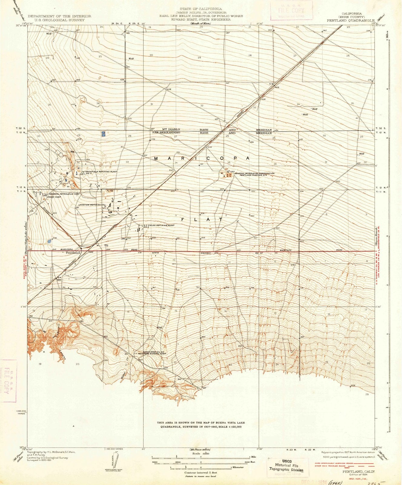 1934 Pentland, CA - California - USGS Topographic Map