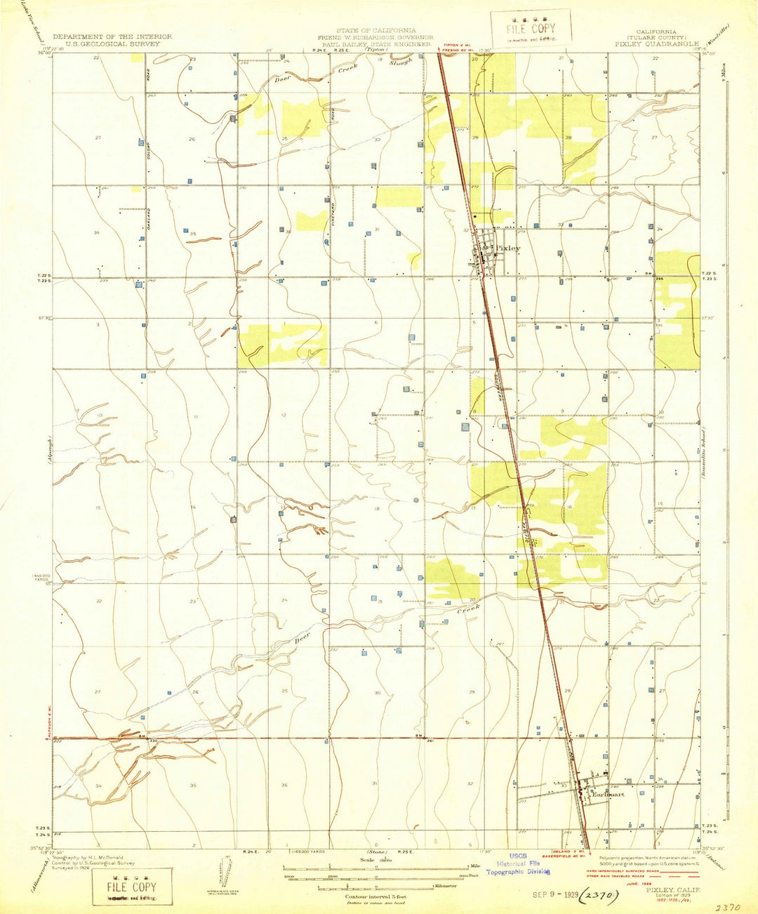 1929 Pixley, CA - California - USGS Topographic Map