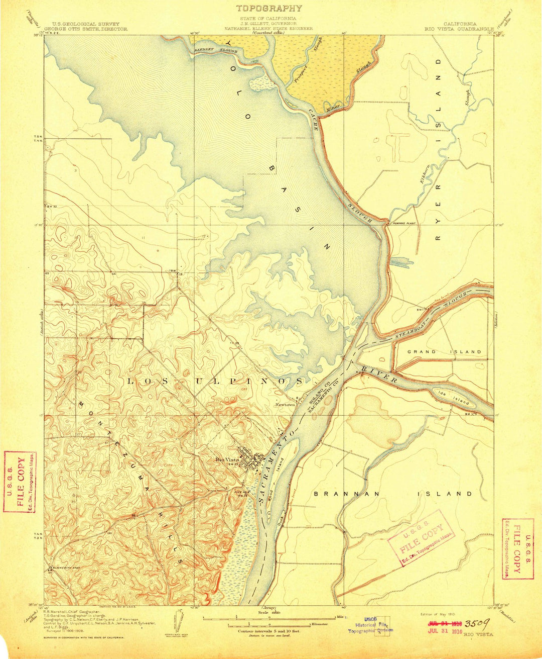 1910 Rio Vista, CA - California - USGS Topographic Map