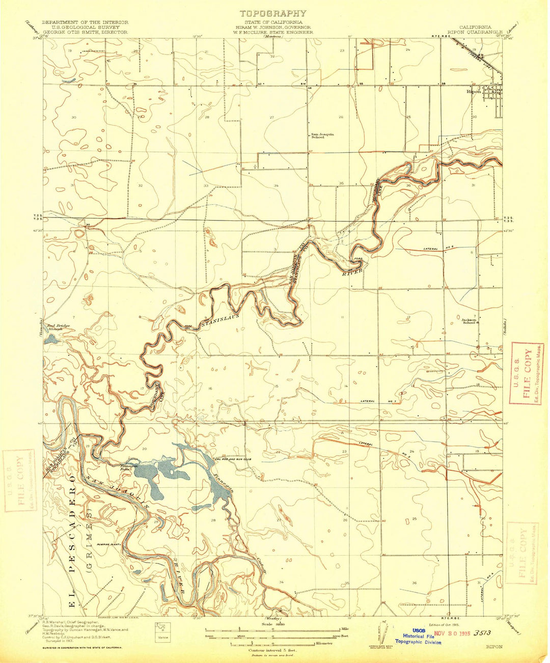 1915 Ripon, CA - California - USGS Topographic Map