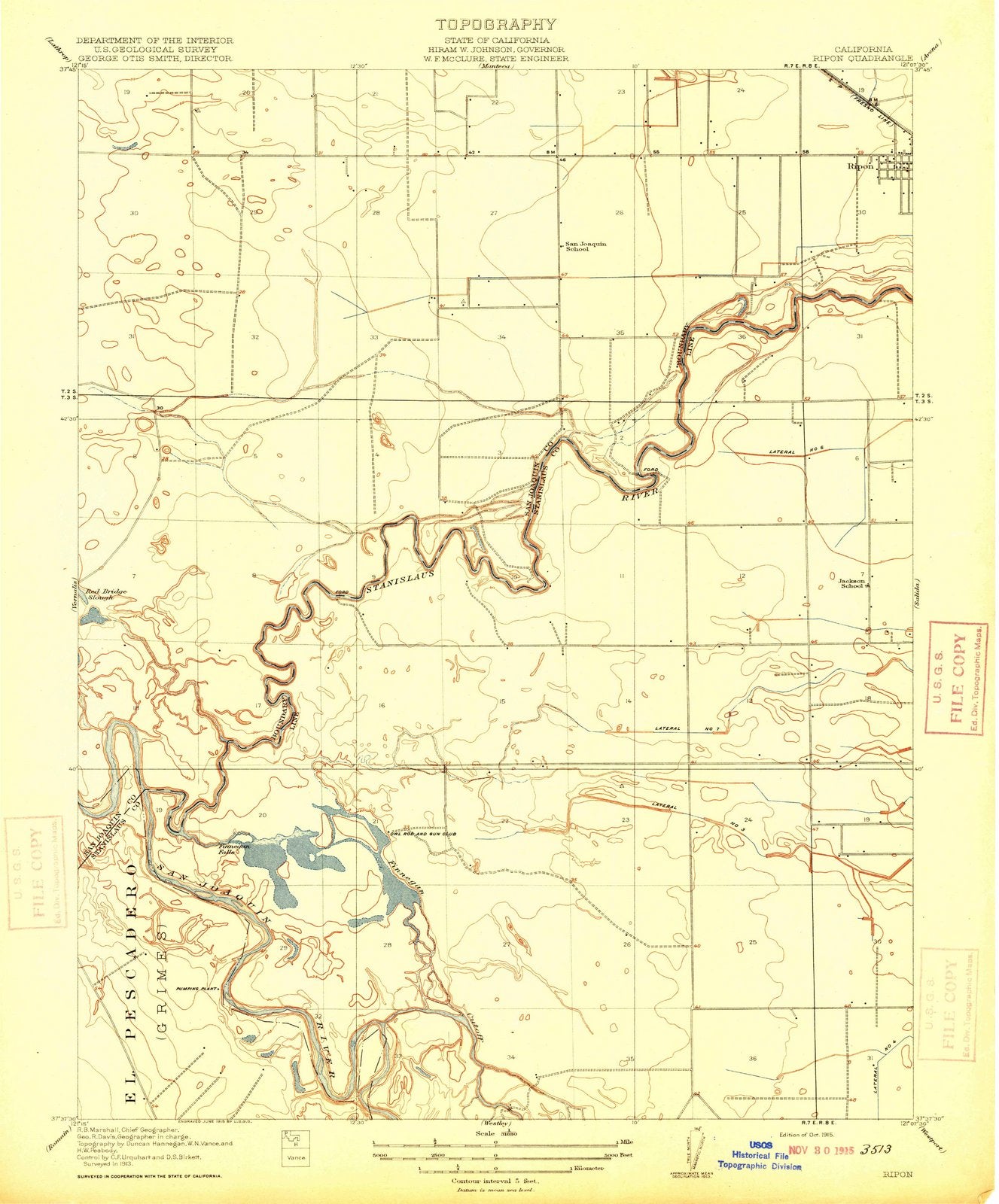 1915 Ripon, CA - California - USGS Topographic Map