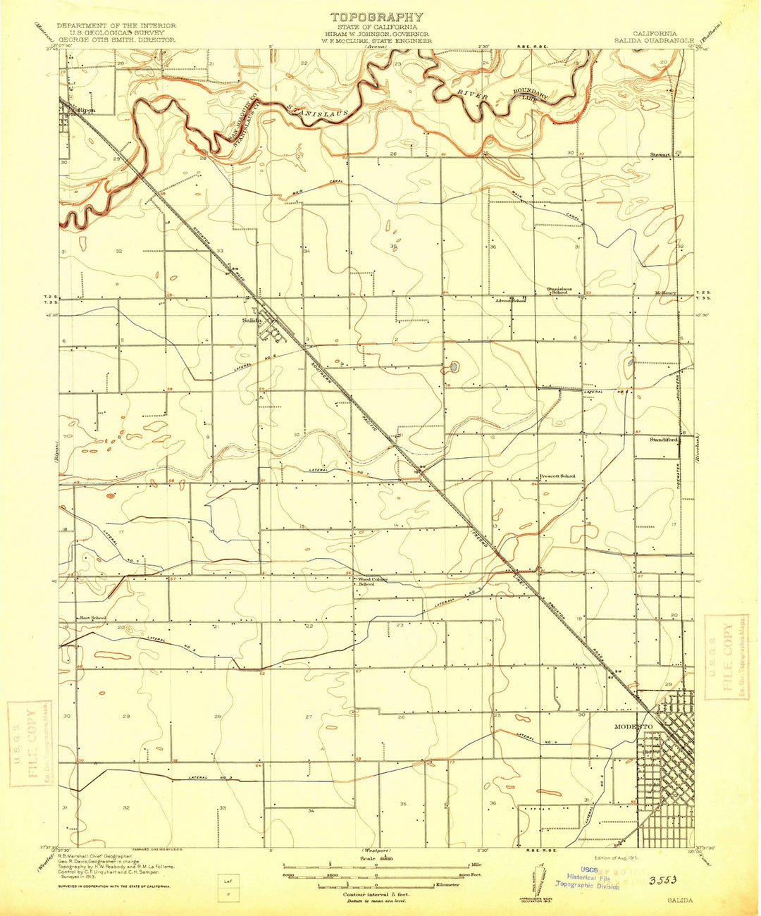 1915 Salida, CA - California - USGS Topographic Map