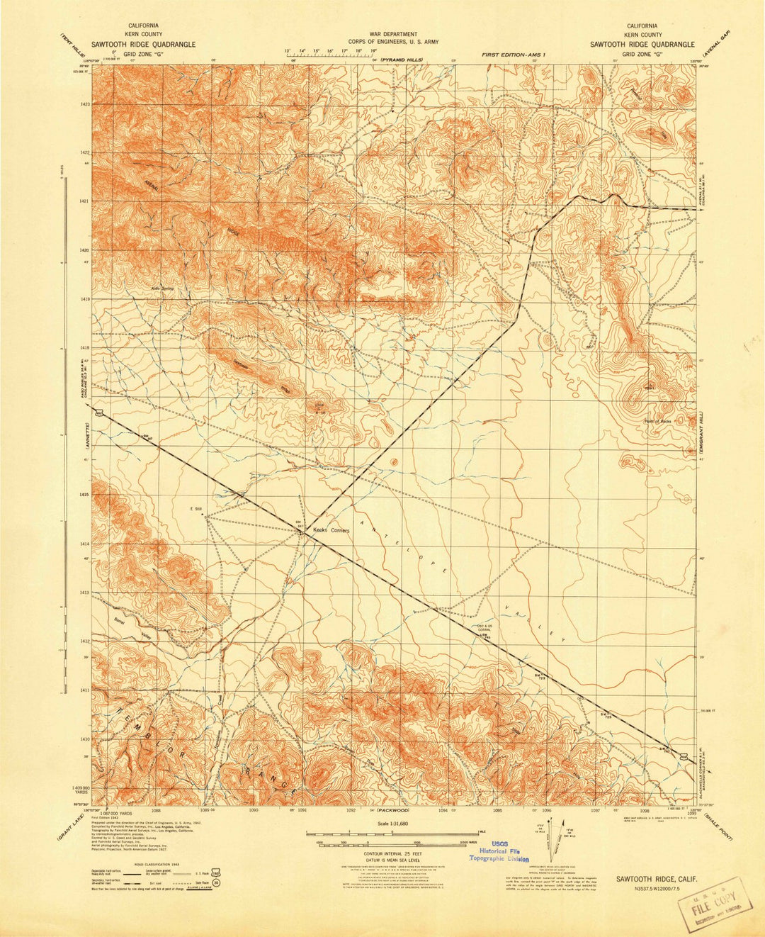 1943 Sawtooth Ridge, CA - California - USGS Topographic Map