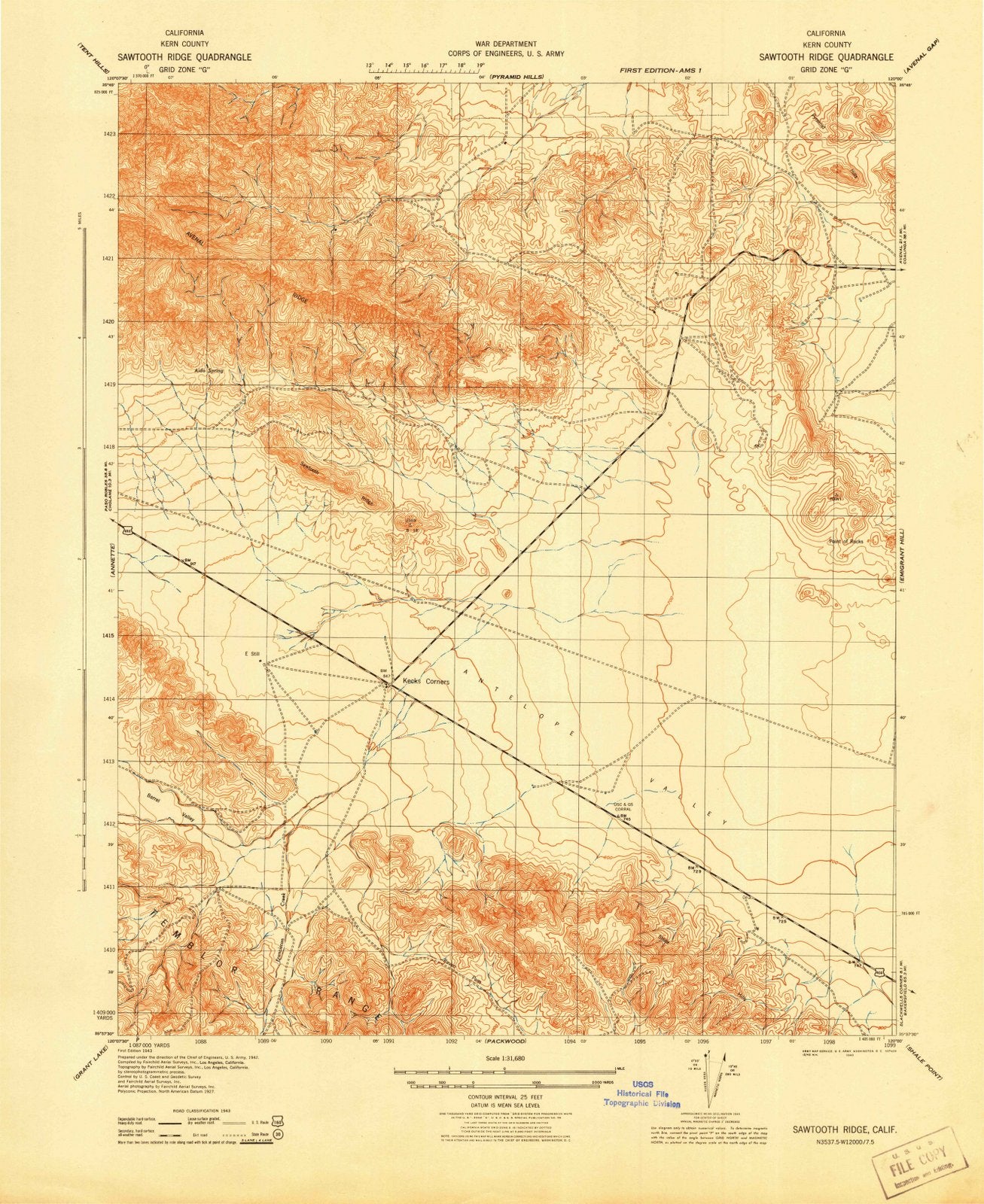 1943 Sawtooth Ridge, CA - California - USGS Topographic Map