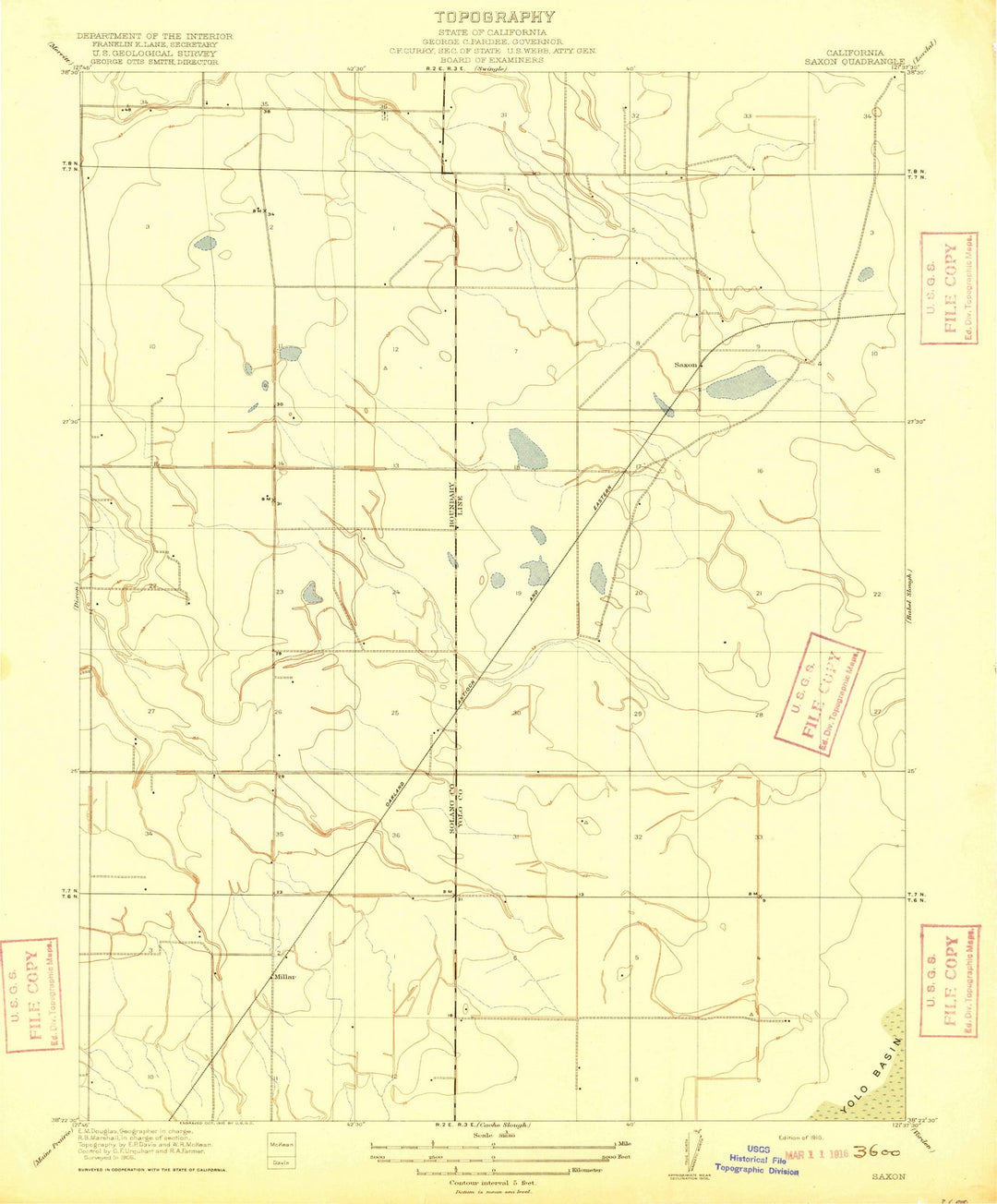 1916 Saxon, CA - California - USGS Topographic Map