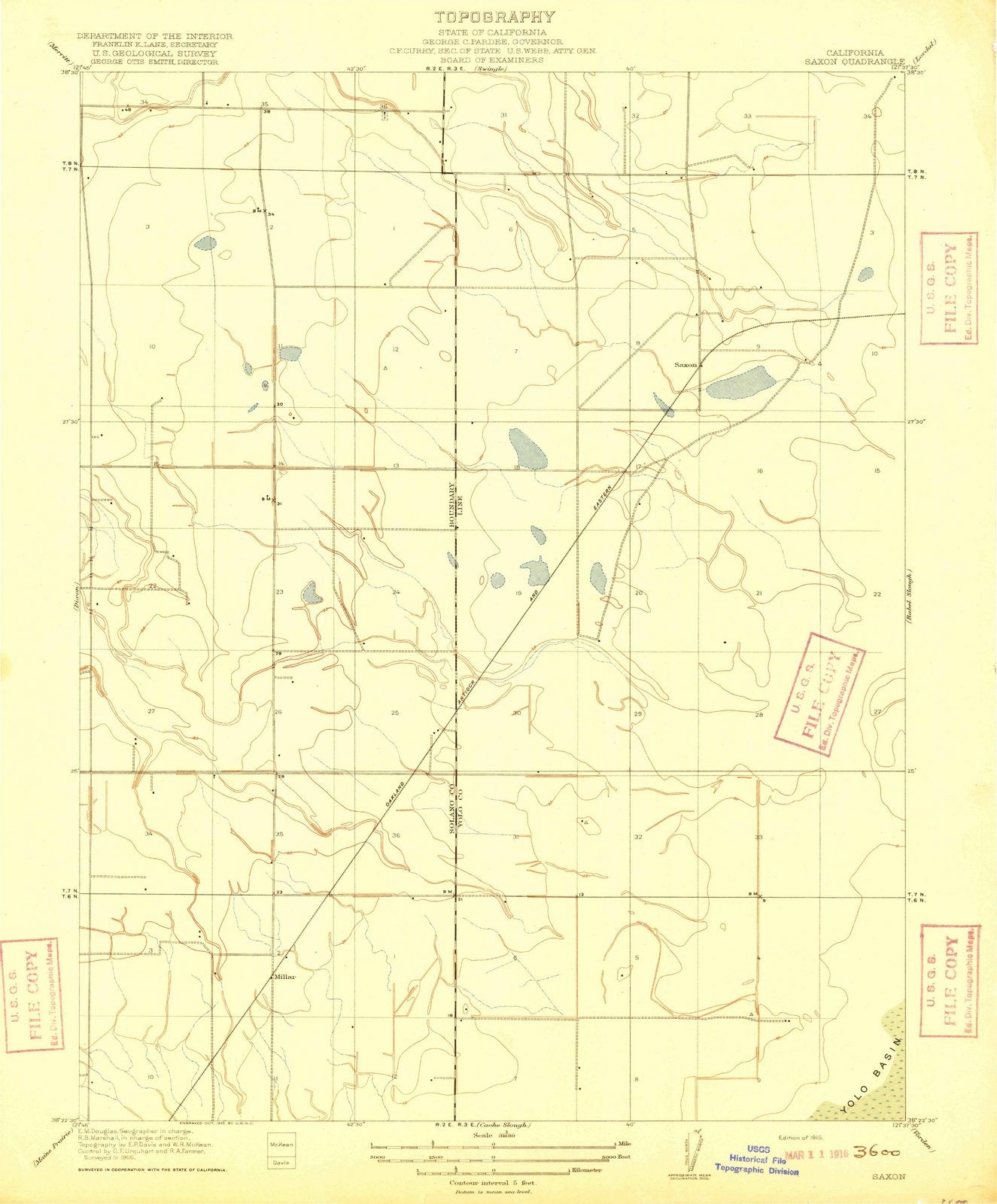 1916 Saxon, CA - California - USGS Topographic Map