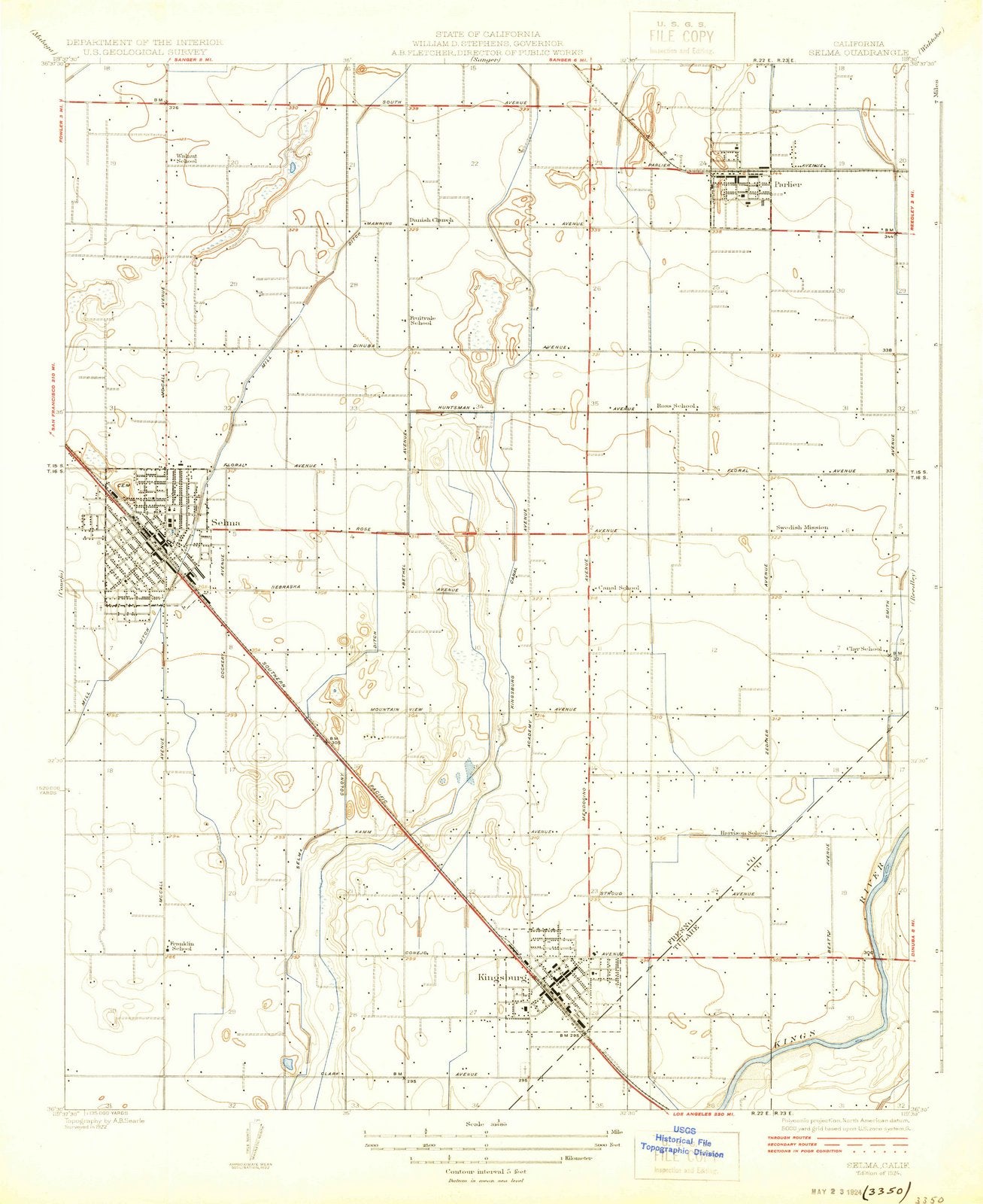 1924 Selma, CA - California - USGS Topographic Map