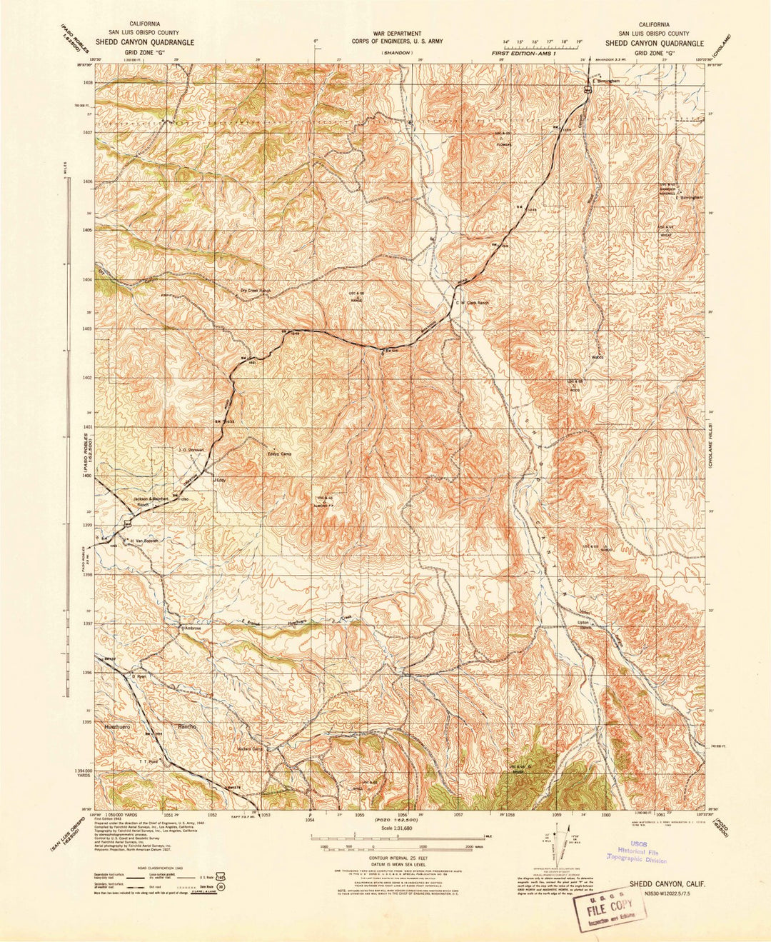 1943 Shedd Canyon, CA - California - USGS Topographic Map