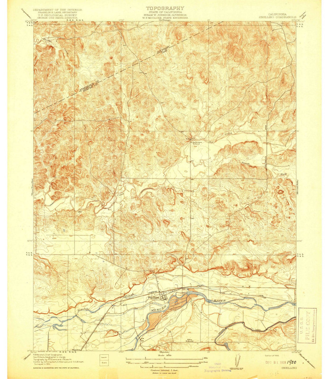 1918 Snelling, CA - California - USGS Topographic Map