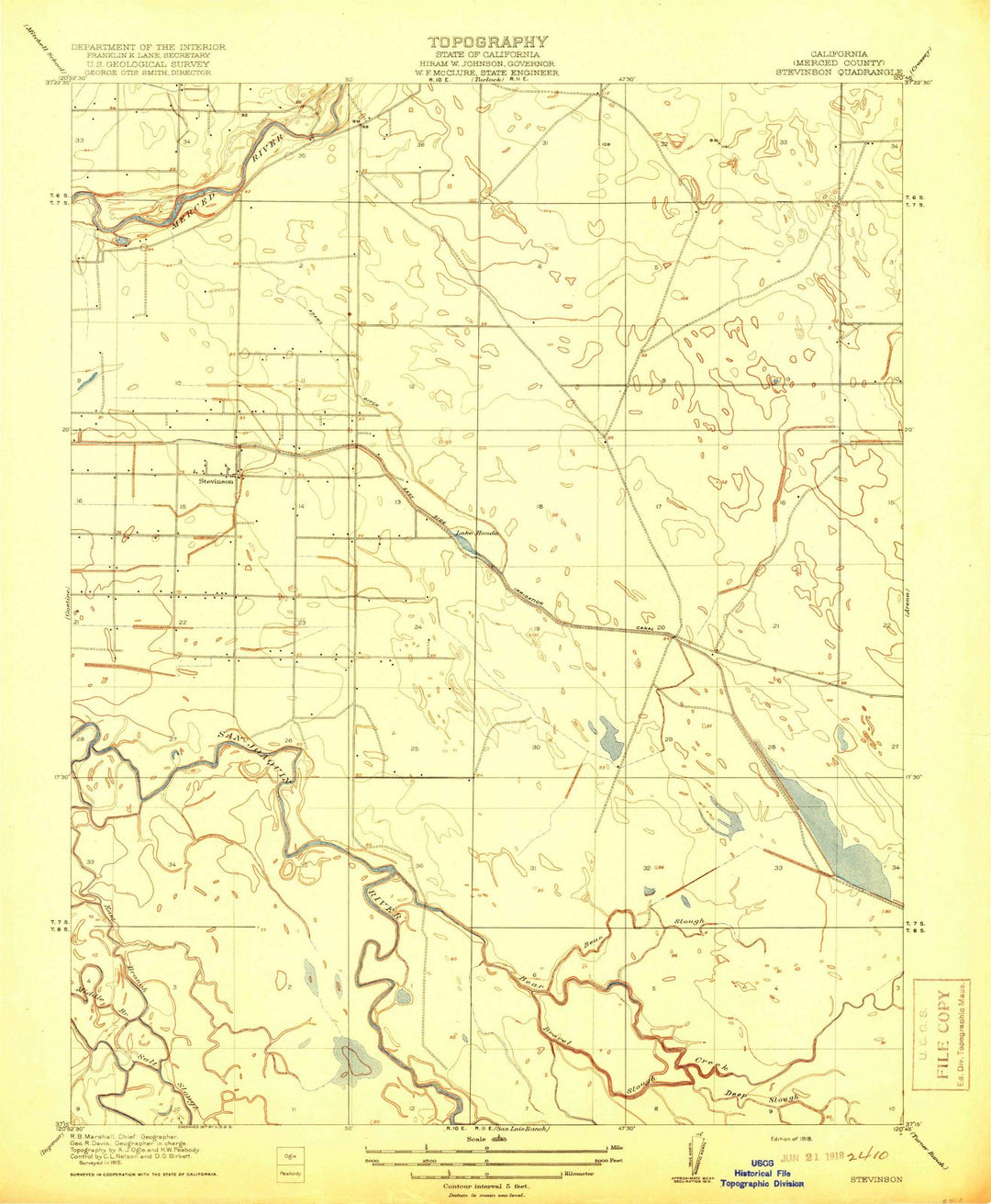 1918 Stevinson, CA - California - USGS Topographic Map