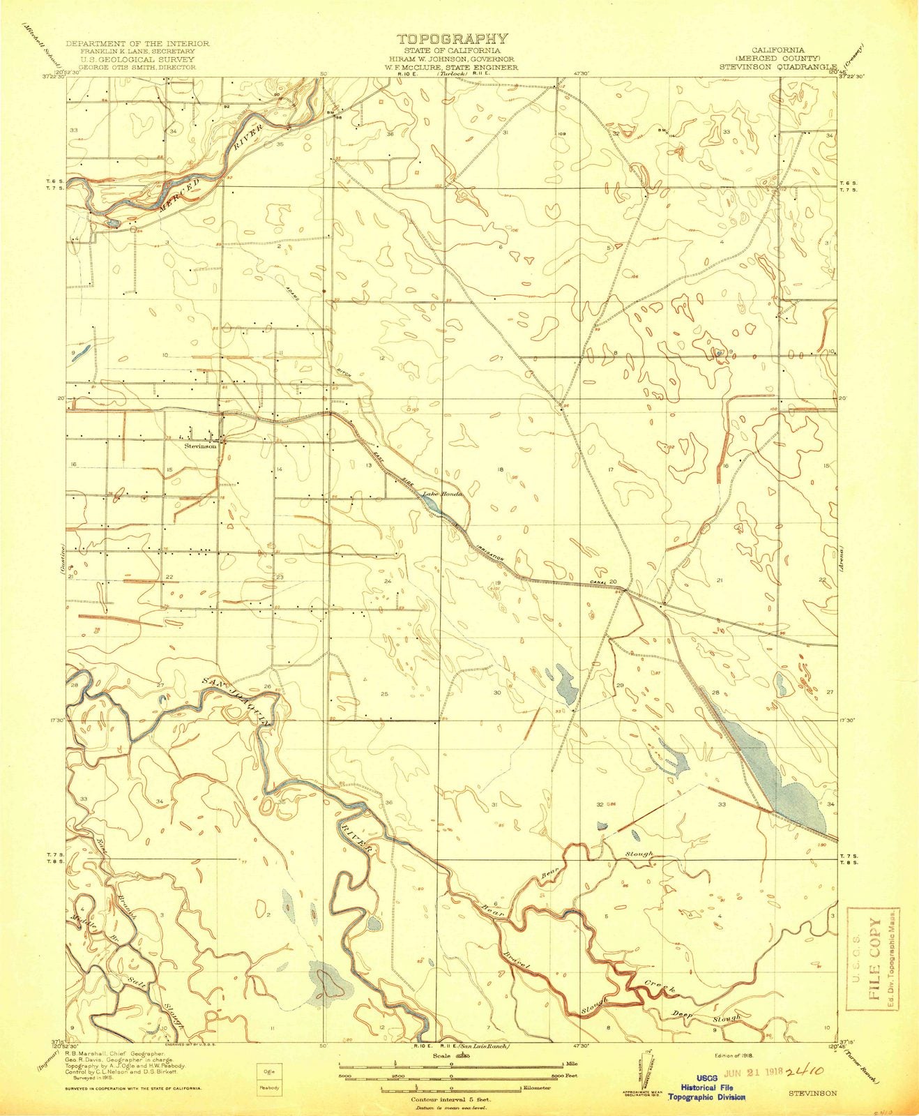 1918 Stevinson, CA - California - USGS Topographic Map