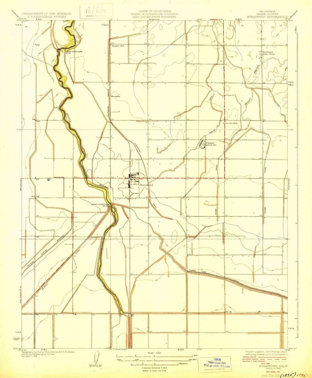 1929 Stratford, CA - California - USGS Topographic Map