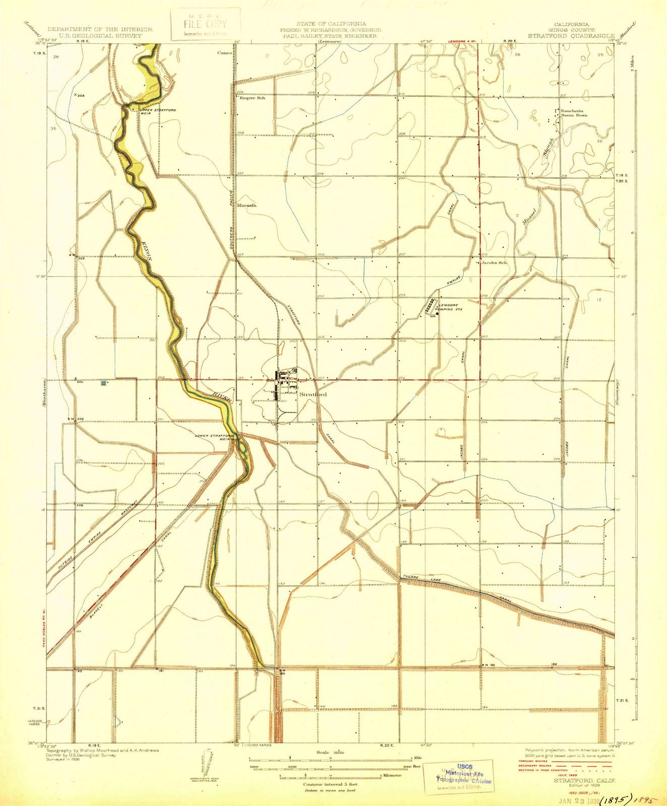 1929 Stratford, CA - California - USGS Topographic Map