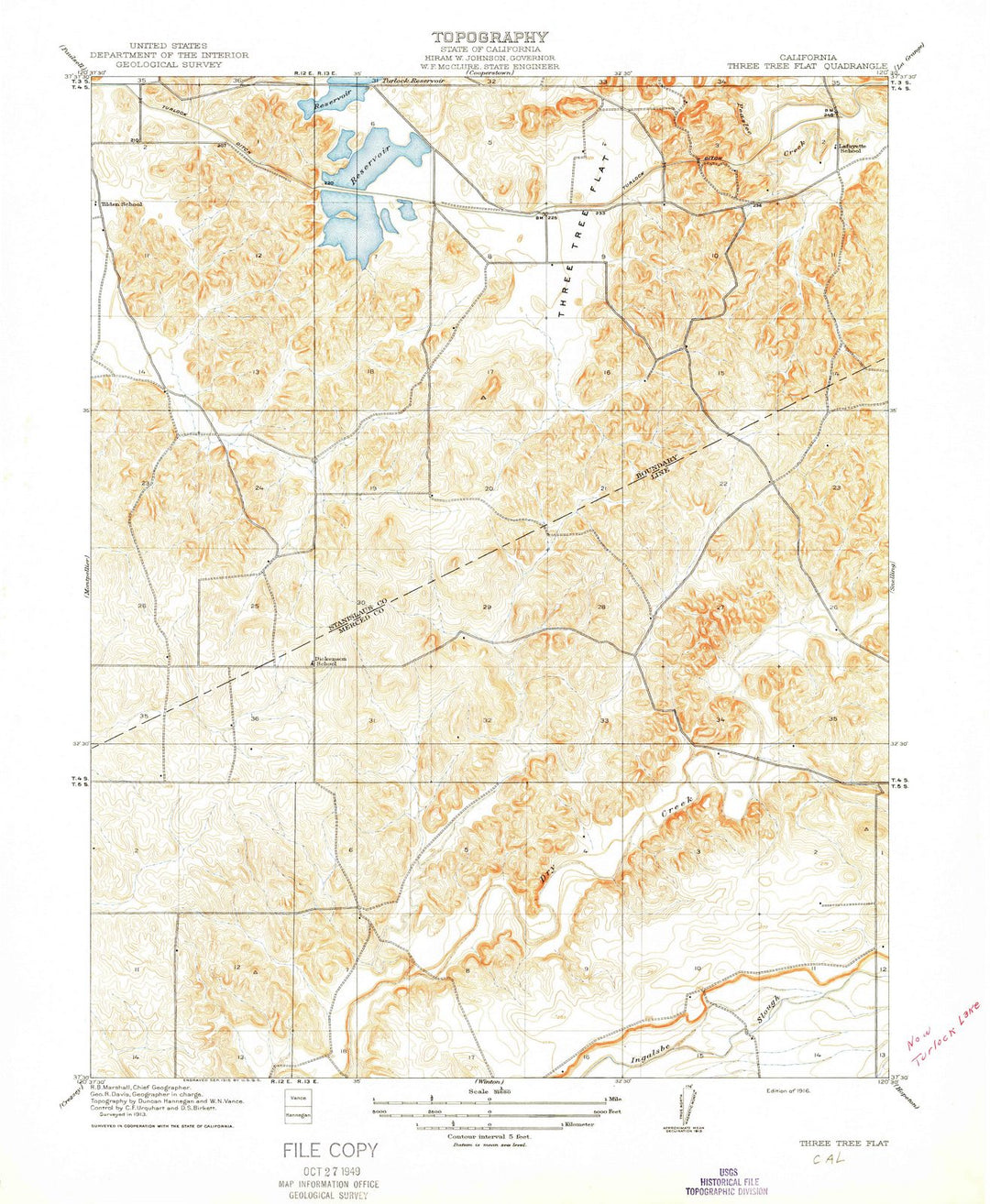 1916 Three Tree Flat, CA - California - USGS Topographic Map