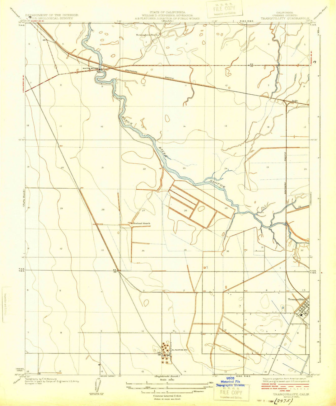 1924 Tranquillity, CA - California - USGS Topographic Map