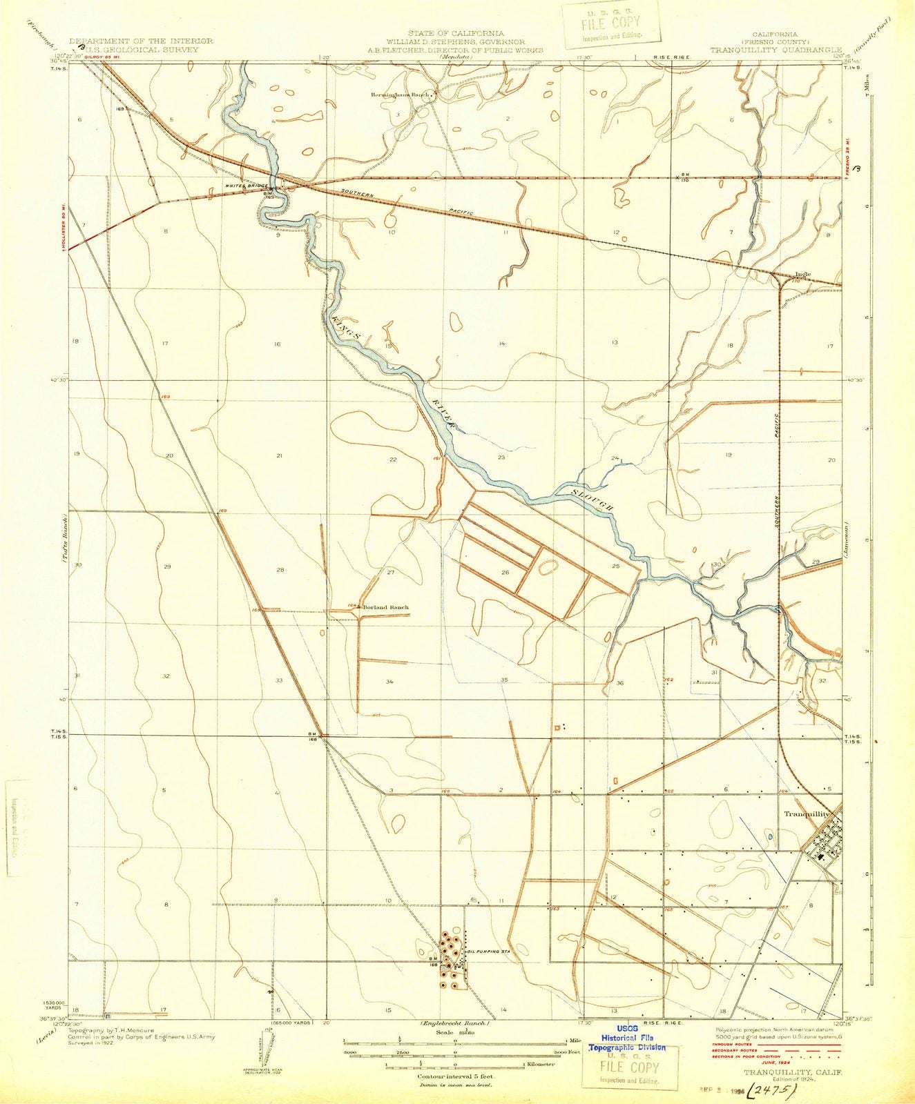 1924 Tranquillity, CA - California - USGS Topographic Map